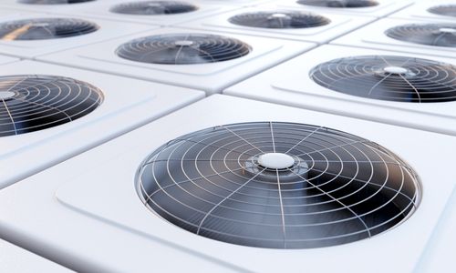 Close up image of HVAC system units with fans. Heating, ventilation and air conditioning concept.