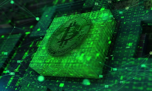 Photo illustration of Cryptocurrency Green Nodes or Green Boxes