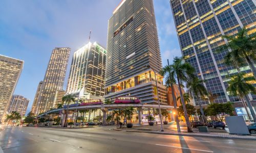 Image of Downtown Miami with the Metromover riding by