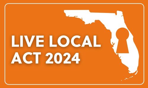 Image of the state of Florida on an orange background with text that says Live Local Act 2024