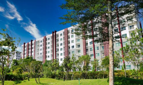 A mockup of a public housing apartment building