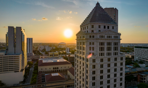 Drone photo of Miami-Dade County Civil Courthouse at Sunset