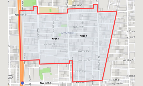 Map detailing the NRD sections in Wynwood