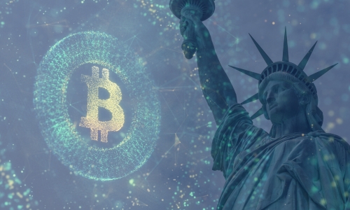 Photo illustration of cryptocurrency and the Statue of Liberty illustrating New York’s CRPTO Act 