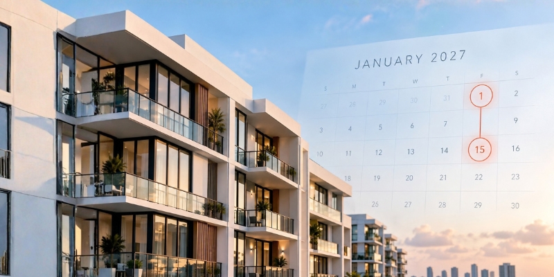 Conceptual illustration of a modern South Florida multifamily property with a January 2027 calendar highlighting key deadlines for 2027 Live Local Act Tax Exemption Deadlines: What Developers Need to Know.